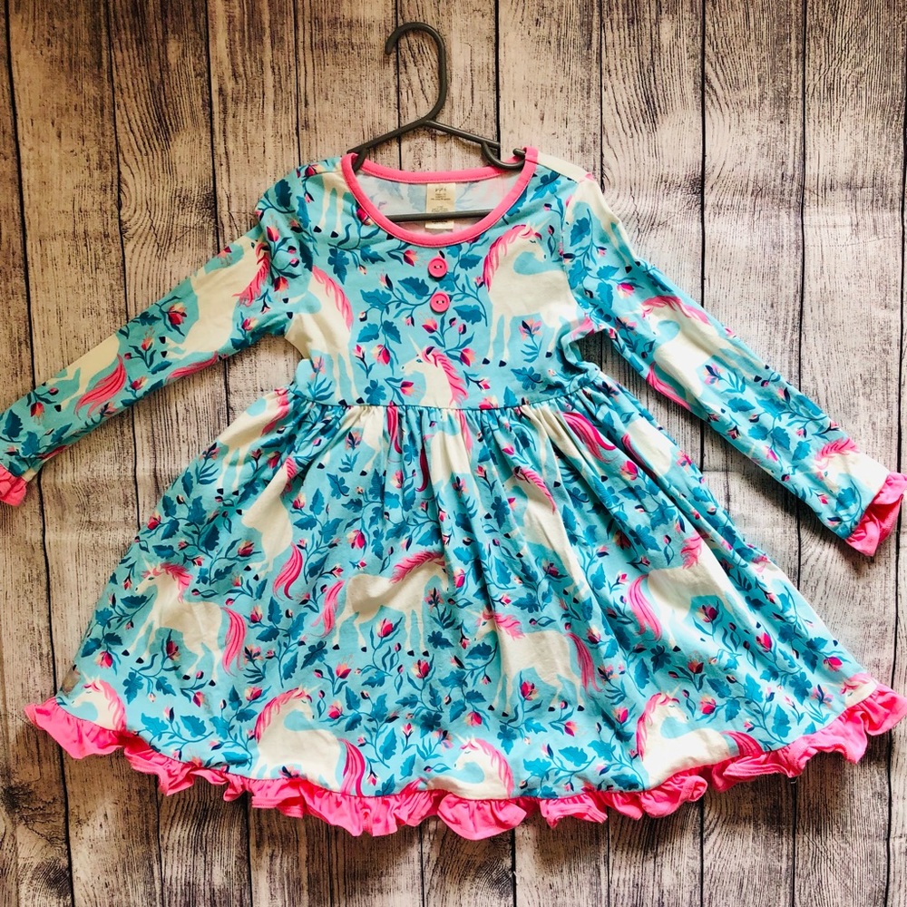 Eleanor Rose Blue and Pink Unicorn Dress